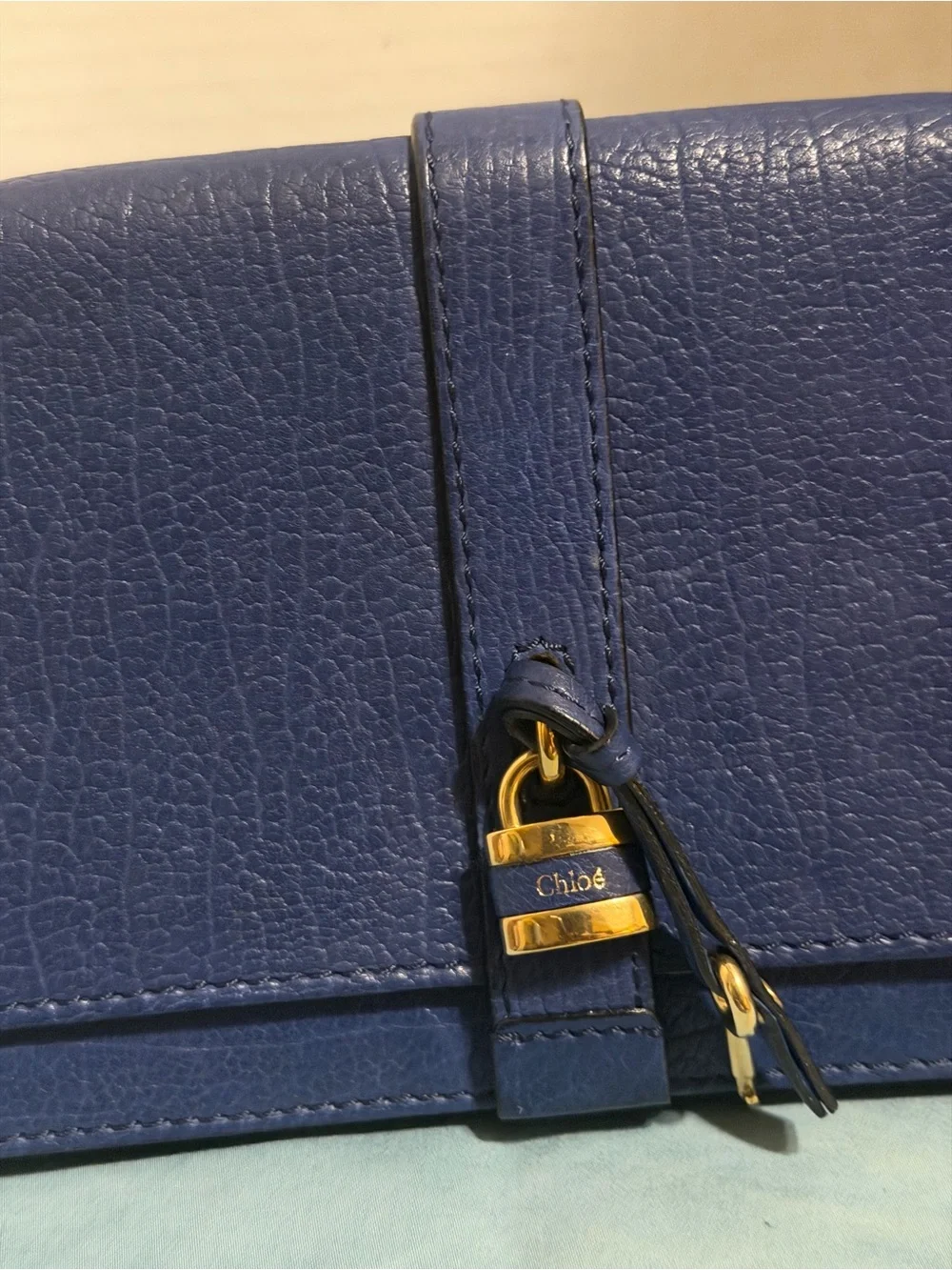 Chole Aurore  wallet Blue Calfskin Leather Crossbody Wallet with Gold Hardware